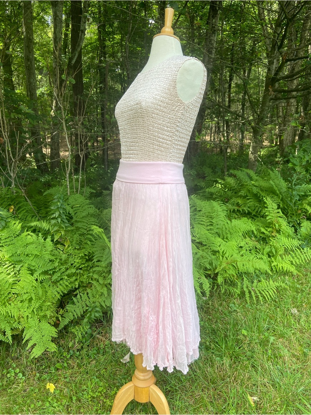 Blush Pink Crinkled Midi Skirt